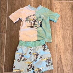 Mickey Mouse Two-Tone Surf Tee & Shorts Set - Light Blue/White 9-12 Months